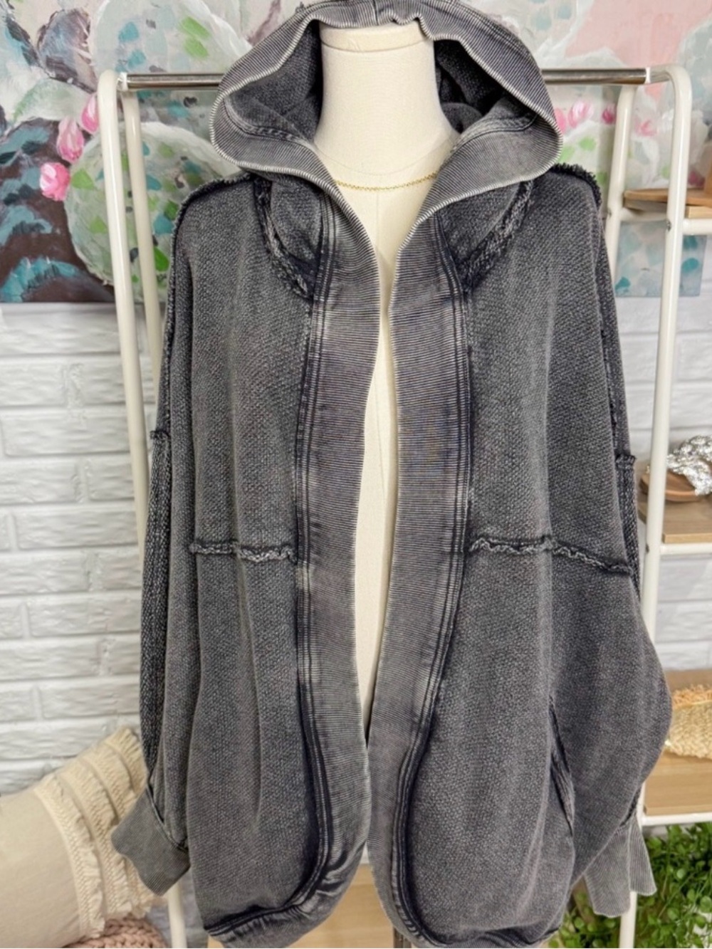 Free People Forever Yours Cardi in Washed Black (L)